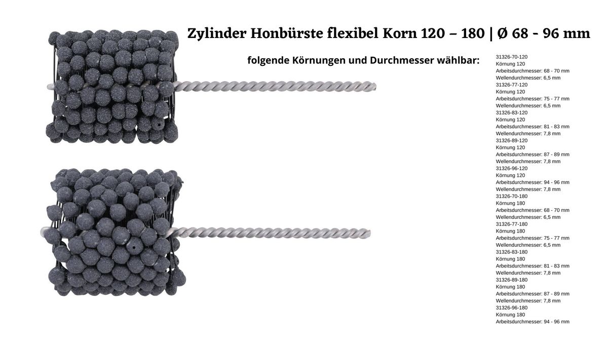 Zylinder Honbürste flexibel Korn 120 – 180 | Ø 68 - 96 mm